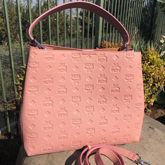 MCM Handbags - MCM pink emboss Sara Sarah monogram Satchel purse